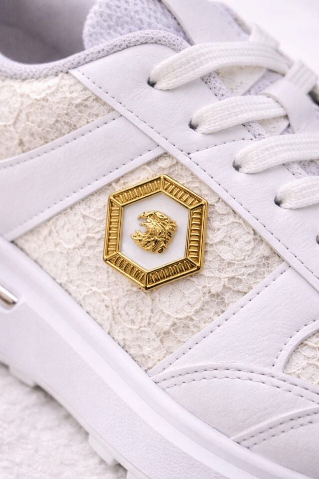 Dantel Detaylı Trend 5 Cm Platform Yüksek Taban Kadın Sneaker Spor Ayakkabı BEYAZ - BEYAZ - 40