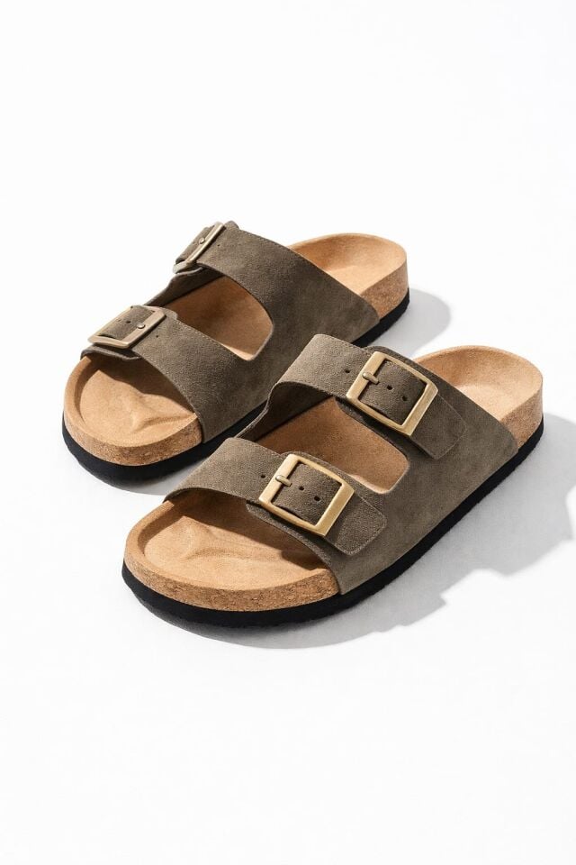 Unisex Çift Tokalı Süet Terlik – Ortopedik Kaymaz Rahat Taban Günlük Rahatlık