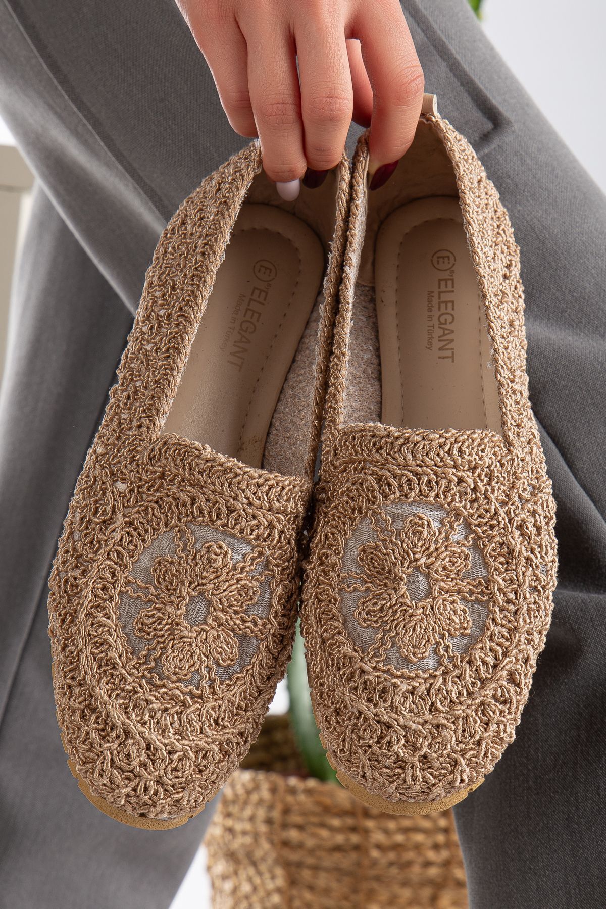 Kadın Örme Babet Ayakkabı Anne Ayakkabı Günlük Ayakkabı Dantel Babet VİZON - 38