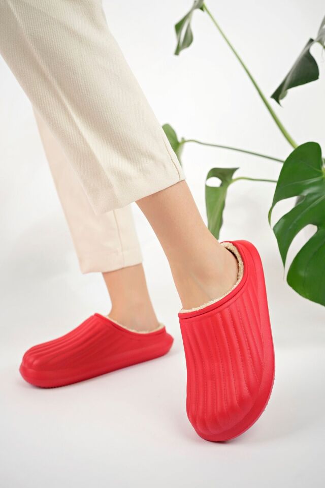 Kapalı Içi Yünlü Unisex Ev Terliği Kışlık Terlik Su Geçirmez KIRMIZI - 39