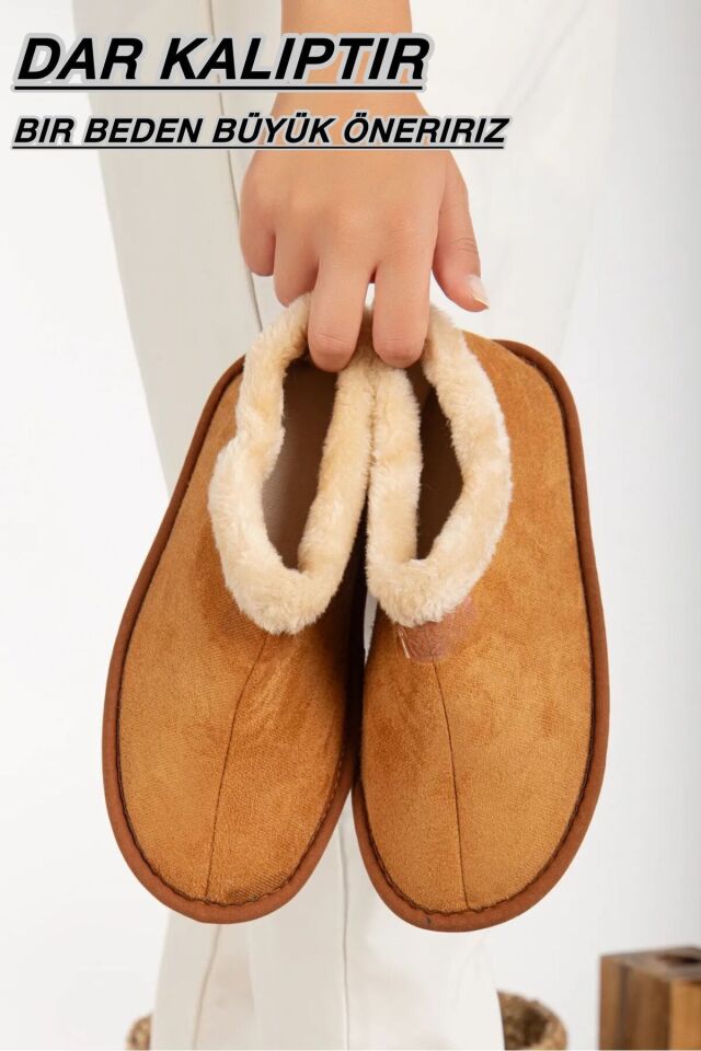 Unisex Peluş Içi Yünlü Kışlık Panduf Ev Pandufu LACİVERT TABA - 38