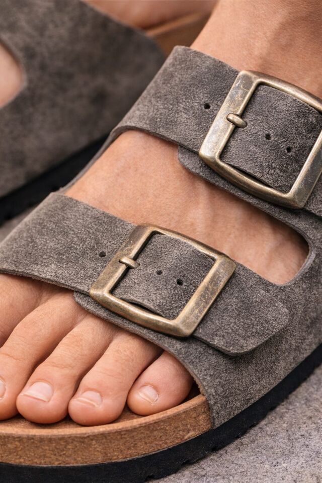 Unisex Çift Tokalı Süet Terlik – Ortopedik Kaymaz Rahat Taban Günlük Rahatlık HAKİ - 44
