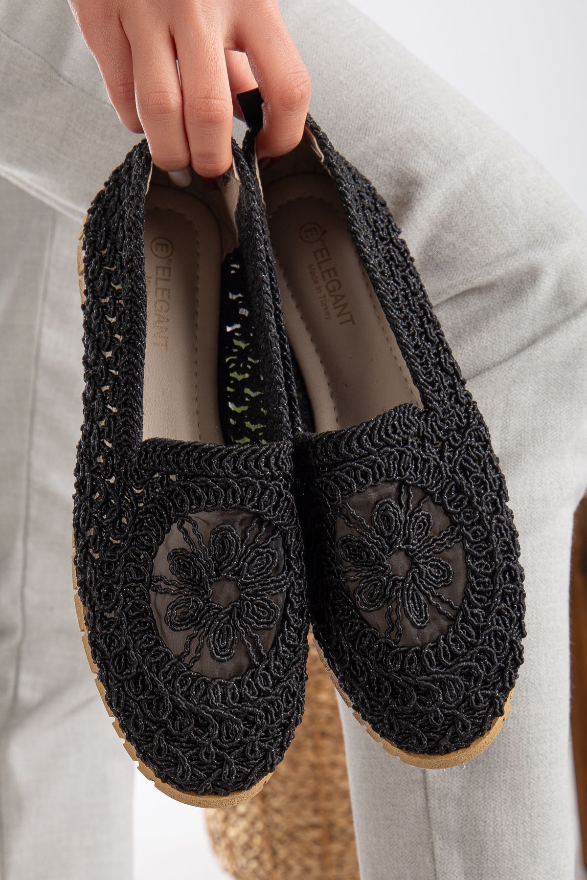 Kadın Örme Babet Ayakkabı Anne Ayakkabı Günlük Ayakkabı Dantel Babet SİYAH - 37