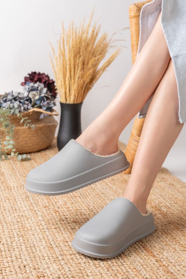 Kapalı Içi Yünlü Unisex Ev Terliği Kışlık Terlik Su Geçirmez GRİ - 40