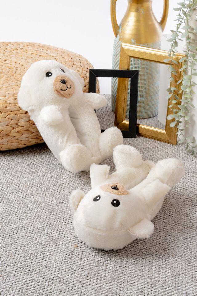 Ayıcık Figürlü Peluş Panduf Ev Pandufu Unisex EKRU - 36-38