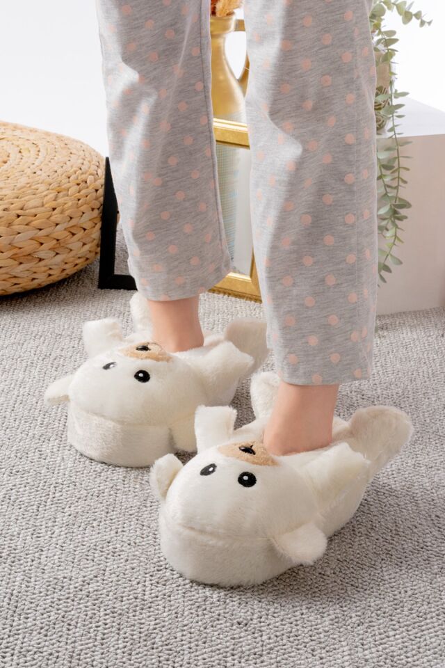 Ayıcık Figürlü Peluş Panduf Ev Pandufu Unisex EKRU - 36-38