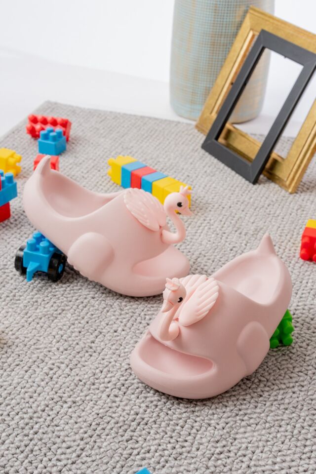 Çocuk Sevimli Kuğu Ve Dinazor Figürlü Kaymaz Terlik Banyo Plaj Havuz Balkon Terliği Unisex PUDRA - 29