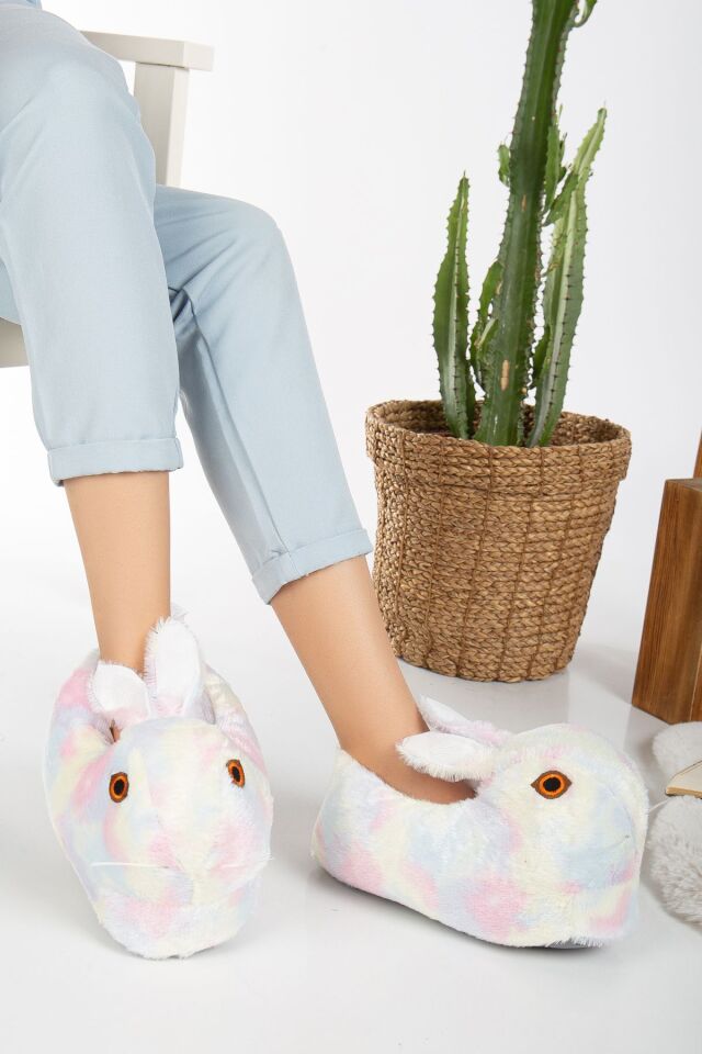 Tavşan Figürlü Gri Peluş Panduf Ev Pandufu Unisex