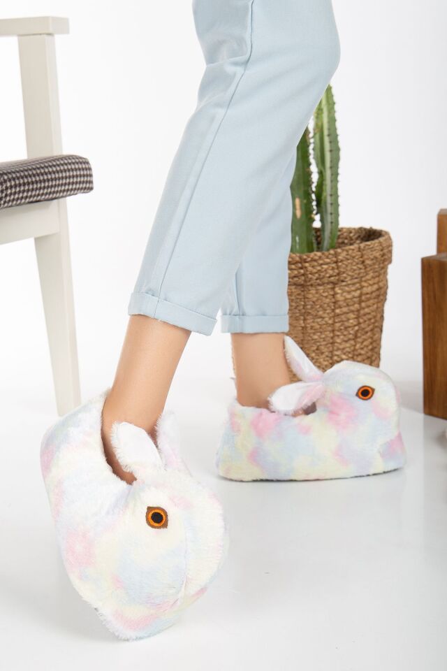 Tavşan Figürlü Gri Peluş Panduf Ev Pandufu Unisex