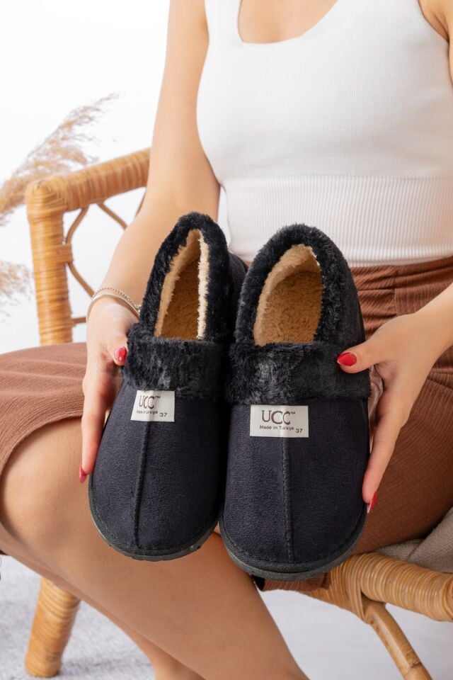 Unisex Içi Yünlü Kışlık Panduf- Eva Taban Ev Botu- Ayakkabısı SİYAH - 38