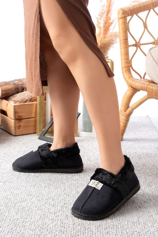 Unisex Içi Yünlü Kışlık Panduf- Eva Taban Ev Botu- Ayakkabısı SİYAH - 38