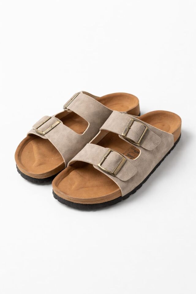 Unisex Çift Tokalı Süet Terlik – Ortopedik Kaymaz Rahat Taban Günlük Rahatlık VİZON - 45