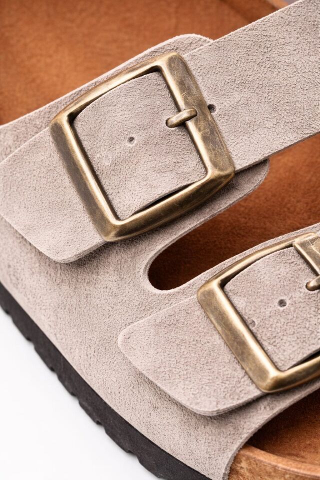 Unisex Çift Tokalı Süet Terlik – Ortopedik Kaymaz Rahat Taban Günlük Rahatlık VİZON - 45