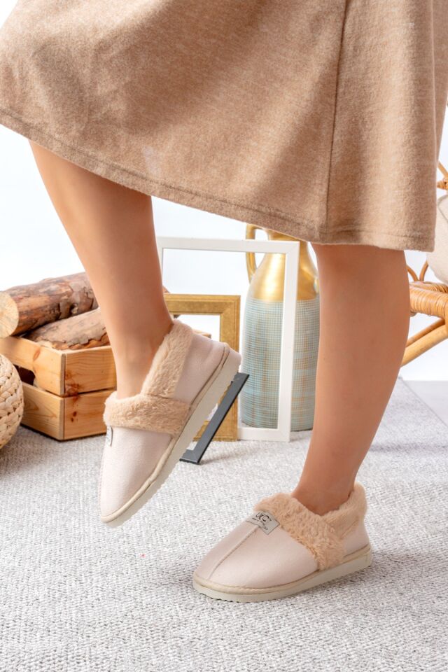 Unisex Içi Yünlü Kışlık Panduf- Eva Taban Ev Botu- Ayakkabısı KREM - 40