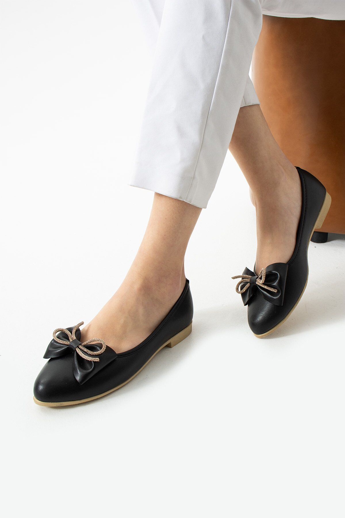 Kadın Kurdele Detaylı Sivri Burun Şık  Babet SİYAH - 36