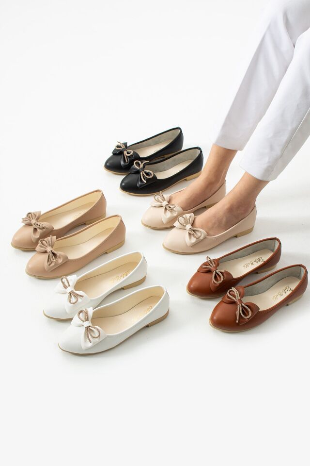 Kadın Kurdele Detaylı Sivri Burun Şık  Babet SİYAH - 36