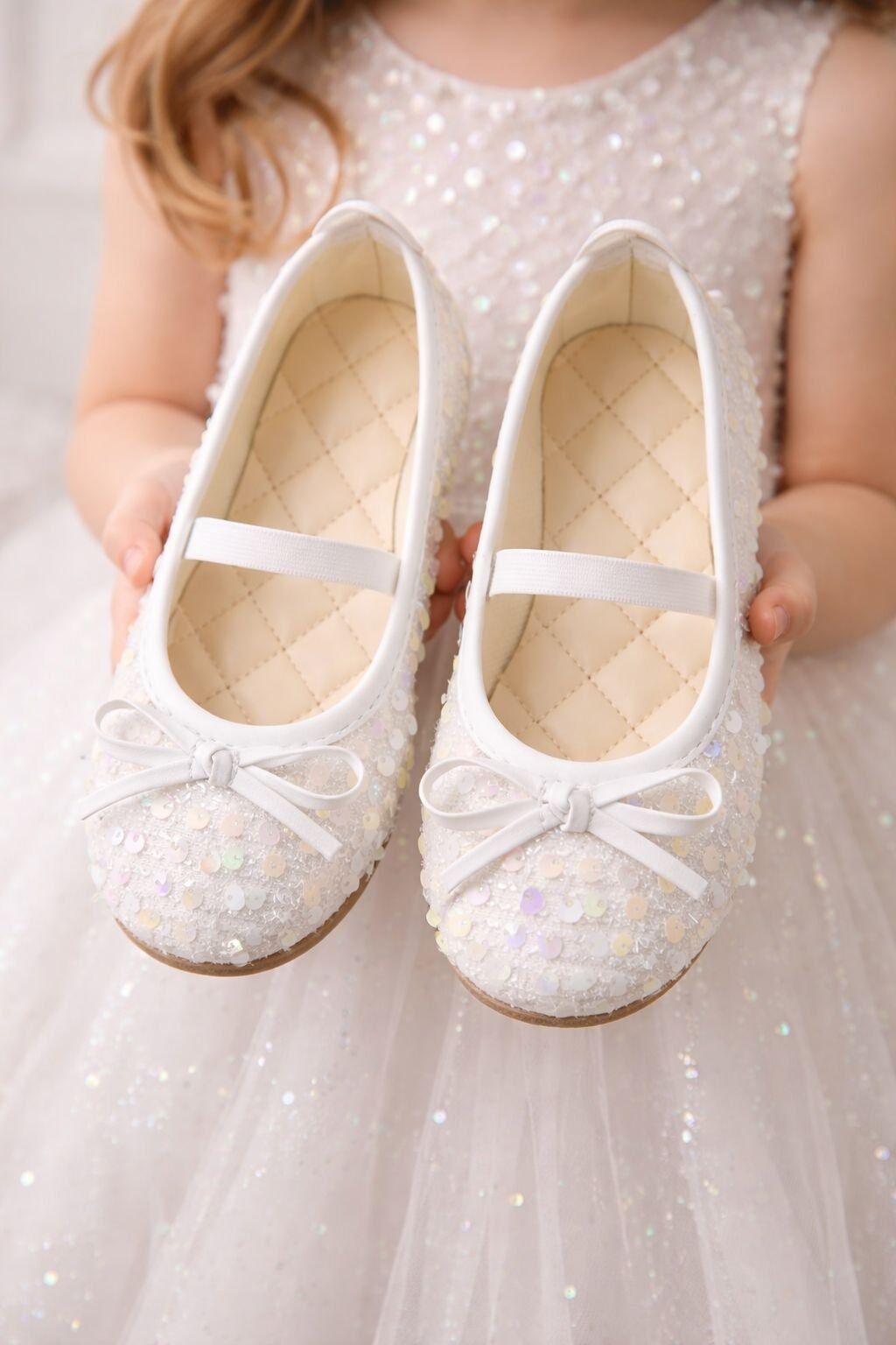 Kız Çocuk Payetli Işıltılı Babet Ayakkabı-Lastikli Rahat Kalıp Fiyonk Detaylı Günlük Ve Özel Gün BEYAZ - 33