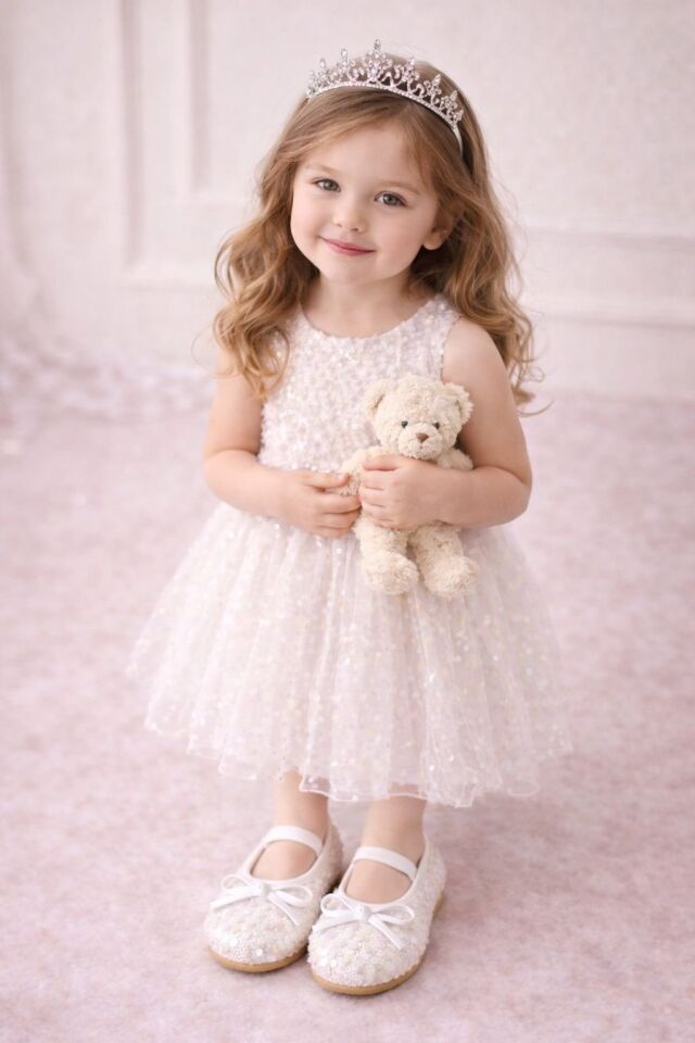 Kız Çocuk Payetli Işıltılı Babet Ayakkabı-Lastikli Rahat Kalıp Fiyonk Detaylı Günlük Ve Özel Gün BEYAZ - 35