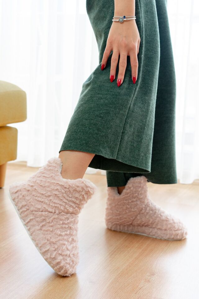 Sessiz Taban Kadın Şık Günlük Çeyiz Terlik Kapalı Ev Botu PUDRA - 40