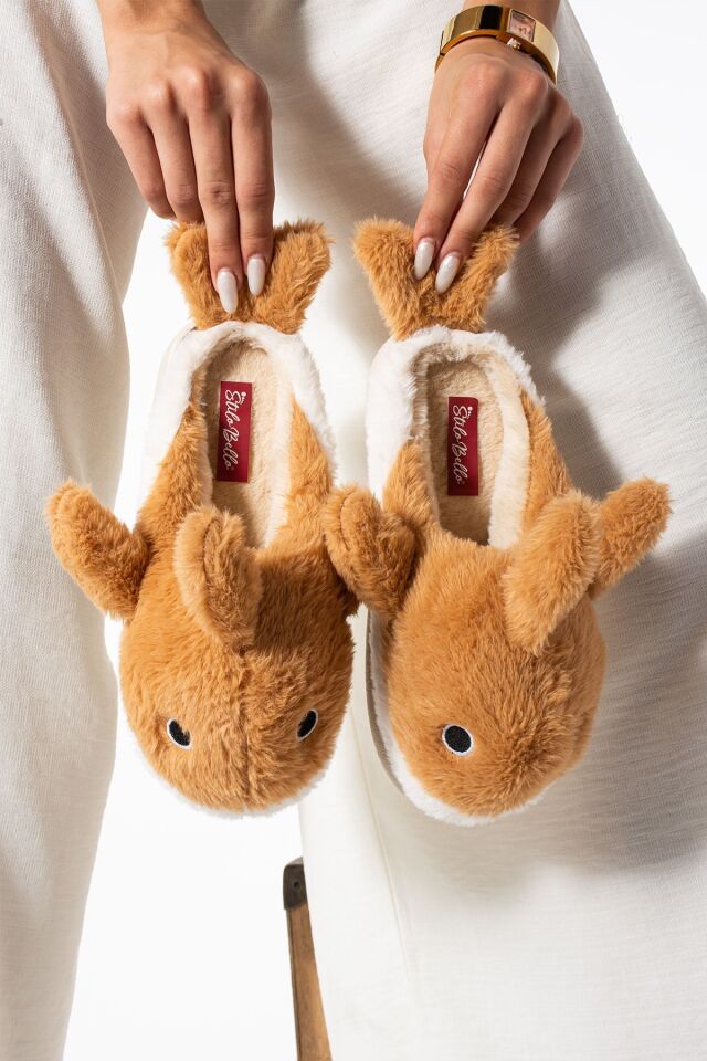 Kadın Kalın Tabanlı İçi Kürklü Sıcak Astarlı Köpek Balığı Figürlü Ev Terliği Sessiz Taban TABA - 38-39