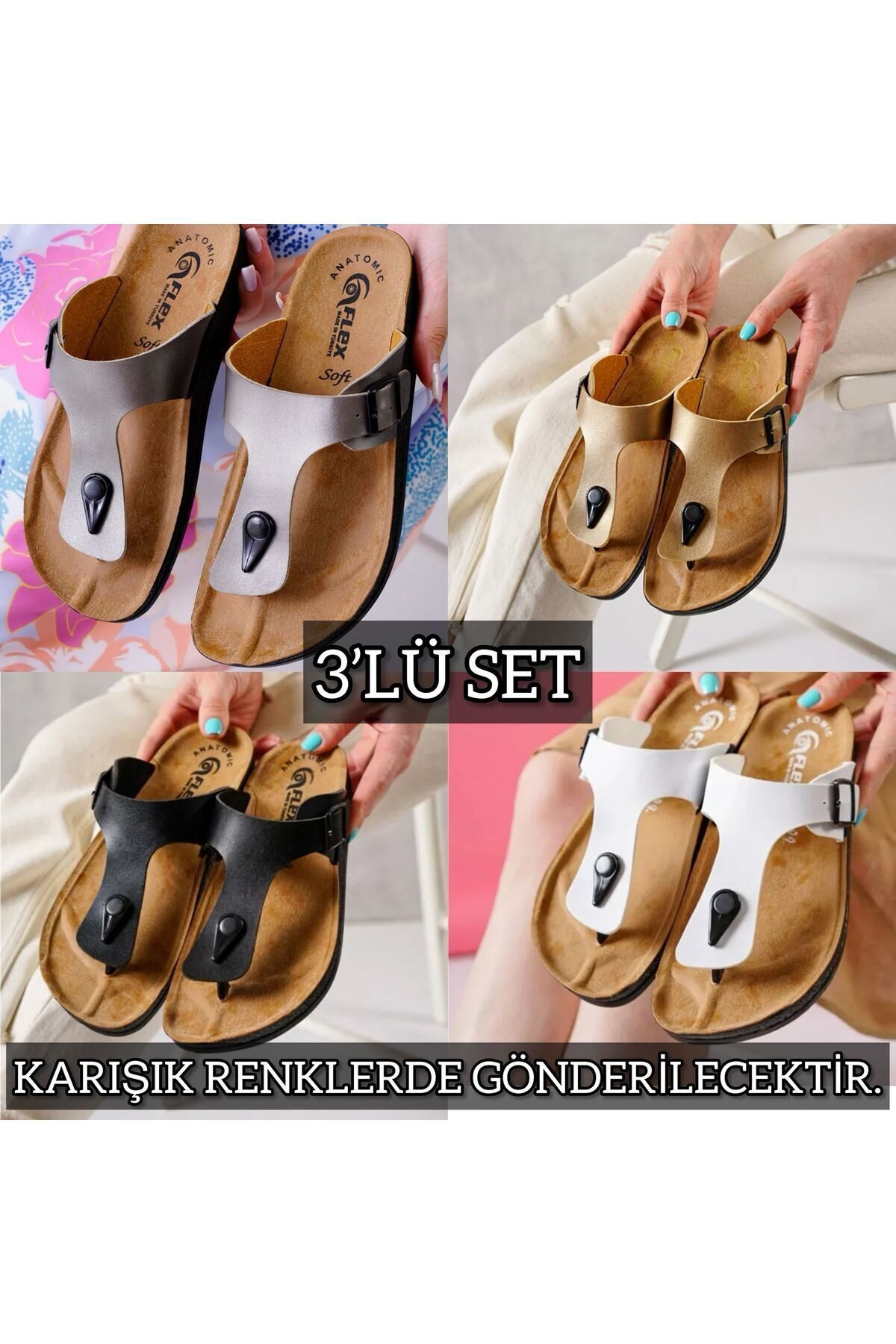 3'lü Kadın Kaymaz Sokak Plaj Banyo Yazlık Gündelik Terlik ÜÇLÜ APRM-01 - 40