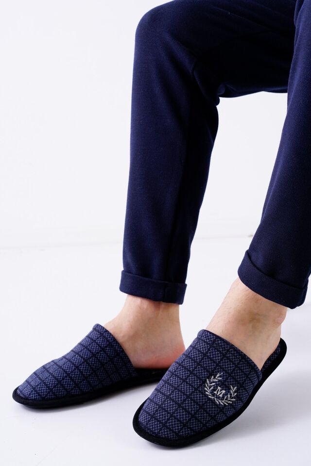 Erkek Ev Terliği Kare Desenli Lacivert LACİVERT - 43