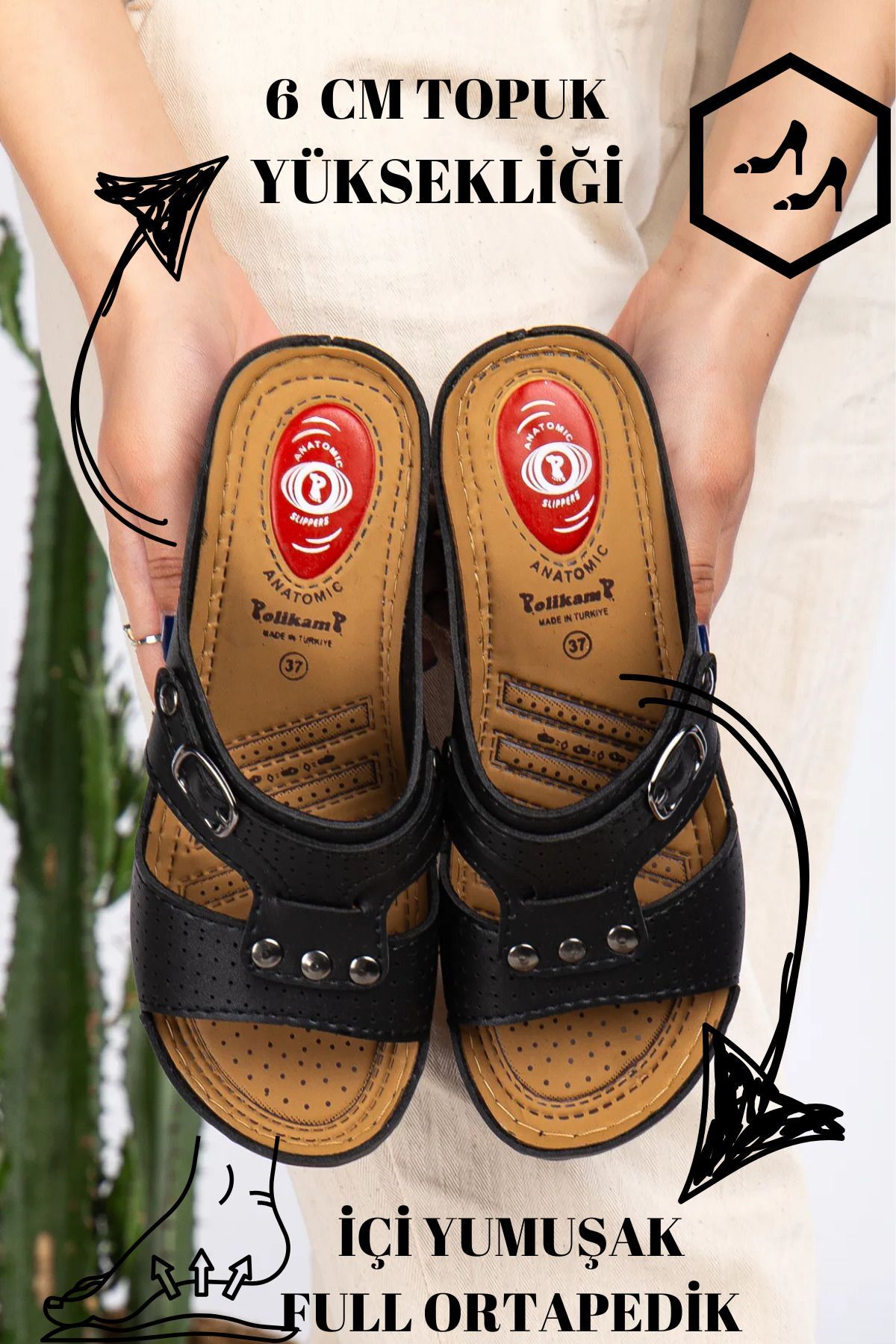 Kadın Dolgu Topuk Ortopedik Siyah Günlük Terlik Rahat Hafif Şık İçi Pedli Genç Anne Terlik SİYAH - 39