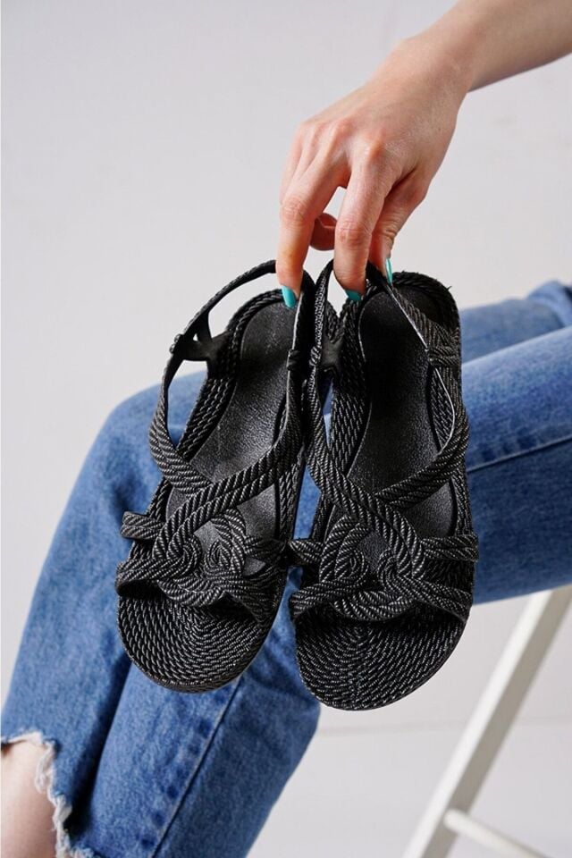 Sandalet Plastik Kaymaz Taban Plaj Sokak SİYAH - 40