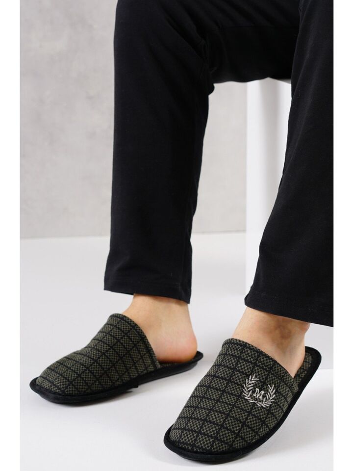 Erkek Ev Terliği Kare Desenli Lacivert HAKİ - 42