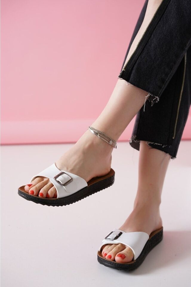 Kadın Gündelik Terlik Lila Renk Dış Mekan Plaj Terliği BEYAZ - 36