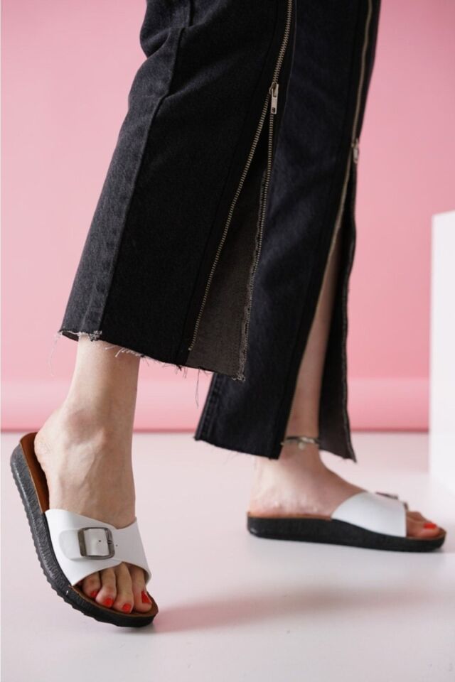 Kadın Gündelik Terlik Lila Renk Dış Mekan Plaj Terliği BEYAZ - 36