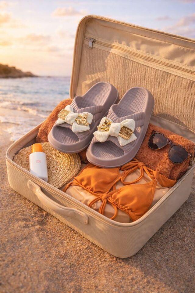 Kadın Fiyonk Detaylı Ayıcıklı Plaj Terliği-Hafif Taban Kaymaz Günlük Yazlık Deniz Havuz Terliği Rahat Konforlu Şık Tasarım VİZON - 40