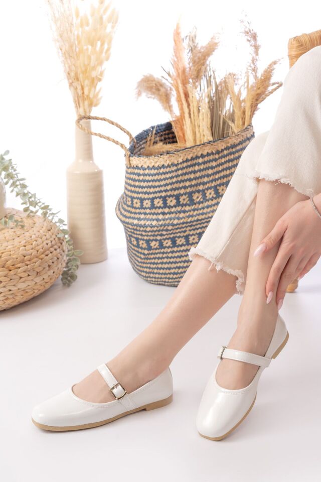 STL-108 Tokalı Babet Günlük Kadın Ayakkabı Ev Babeti BEYAZ - 40