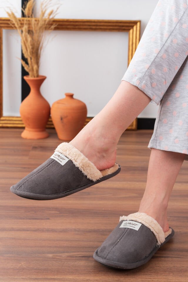 Içi Kürklü Ev Terliği Misafir Terliği Çeyiz Bohça Bahçe Terliği GRİ - 42