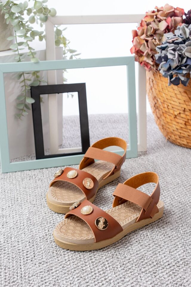 Taş Detaylı Cırtlı Kadın Sandalet TABA - 40