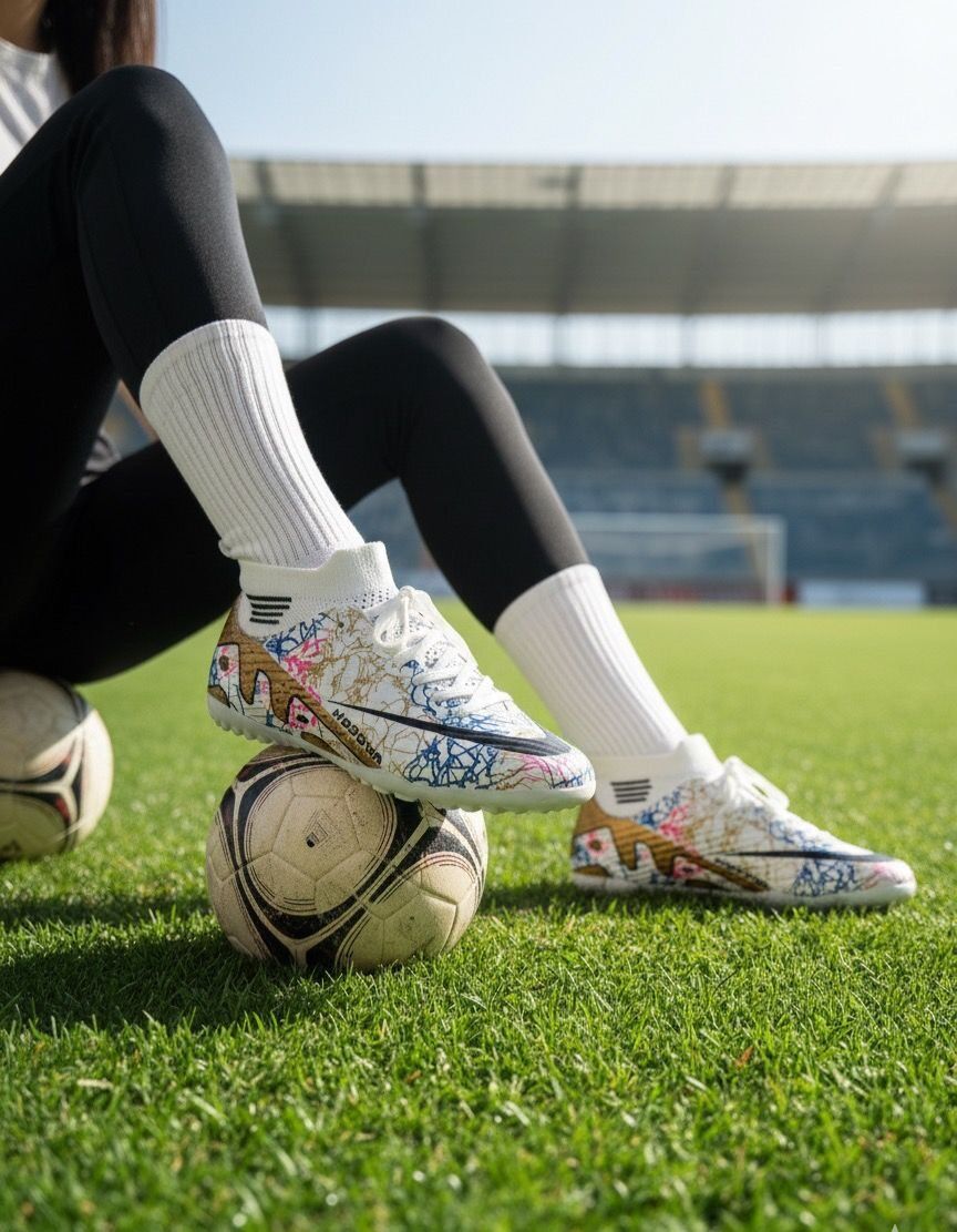 Çoraplı Çim Ve Halı Saha Futbol Ayakkabısı BEYAZ-ALTIN - 43