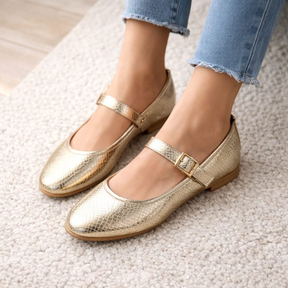STL-108 Tokalı Babet Günlük Kadın Ayakkabı Ev Babeti ALTIN - 40