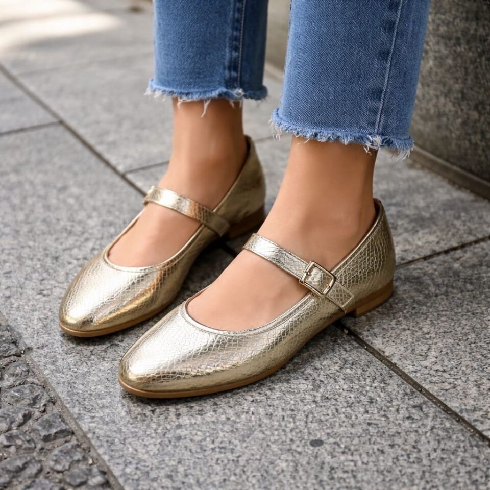 STL-108 Tokalı Babet Günlük Kadın Ayakkabı Ev Babeti ALTIN - 40