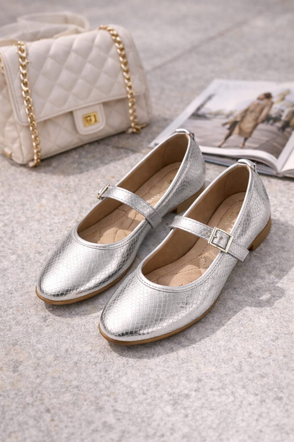 STL-108 Tokalı Babet Günlük Kadın Ayakkabı Ev Babeti GÜMÜŞ - 40