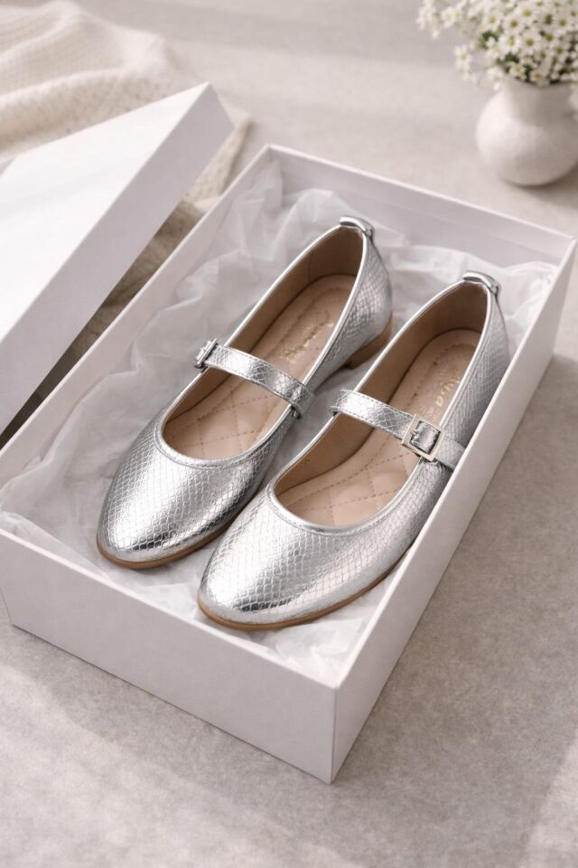 STL-108 Tokalı Babet Günlük Kadın Ayakkabı Ev Babeti GÜMÜŞ - 40