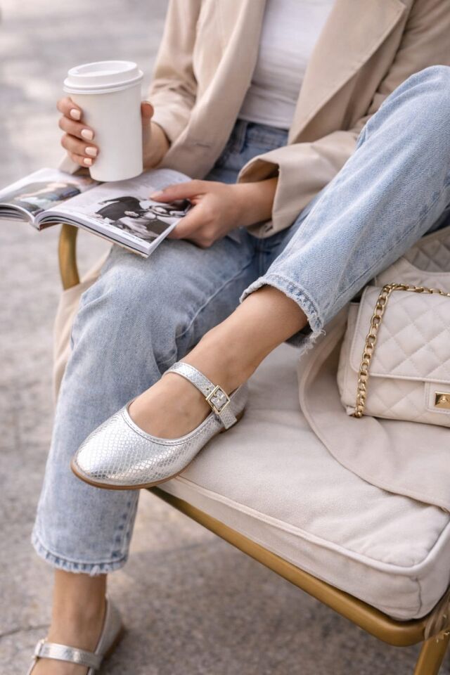 STL-108 Tokalı Babet Günlük Kadın Ayakkabı Ev Babeti GÜMÜŞ - 40