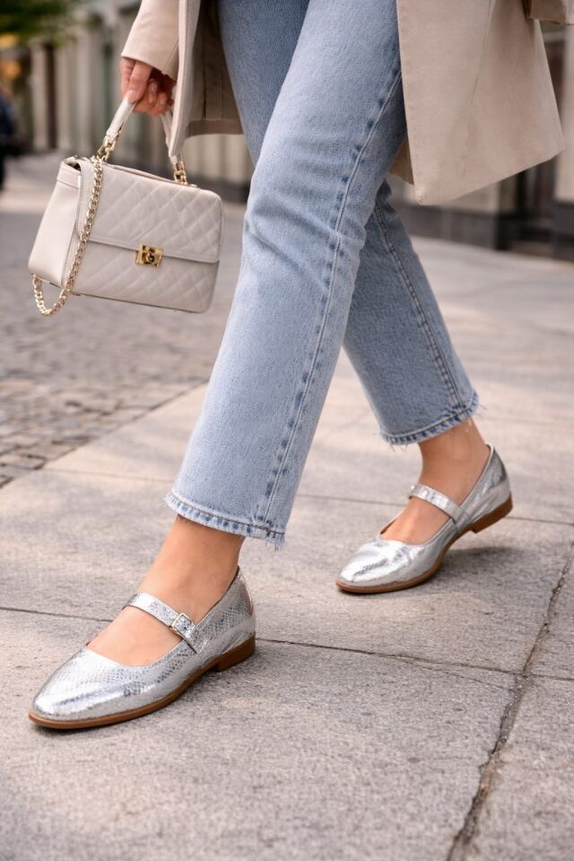 STL-108 Tokalı Babet Günlük Kadın Ayakkabı Ev Babeti GÜMÜŞ - 40