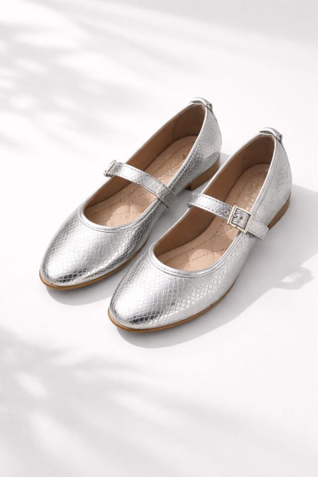 STL-108 Tokalı Babet Günlük Kadın Ayakkabı Ev Babeti GÜMÜŞ - 40