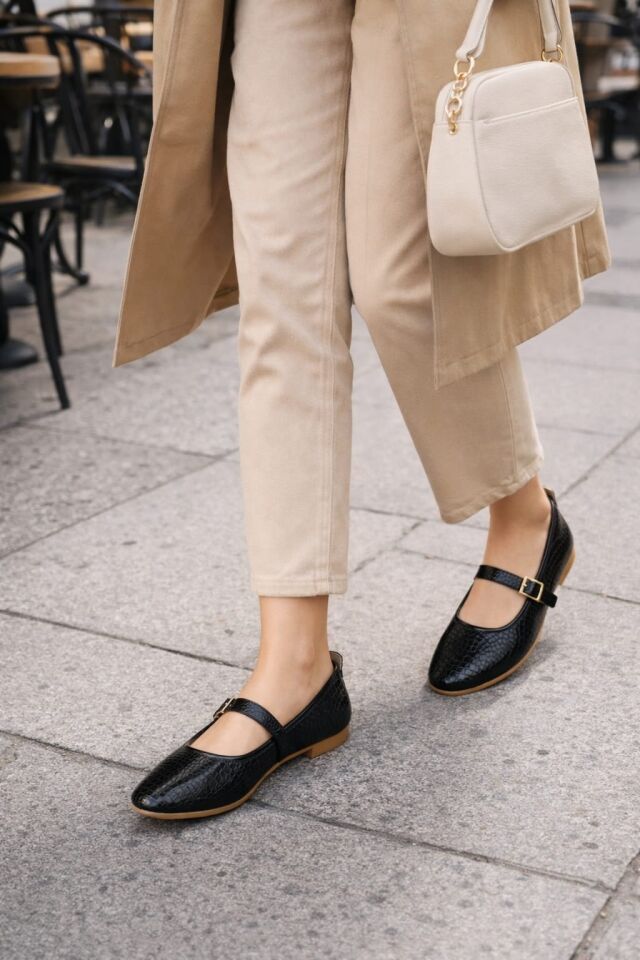 STL-108 Tokalı Babet Günlük Kadın Ayakkabı Ev Babeti YILAN DERİSİ SİYAH - 36