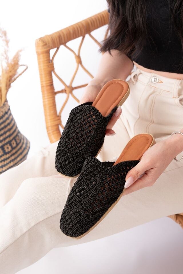 Kadın Dantel Işlemeli Ev Terliği Dış Mekan Terliği SİYAH - 40