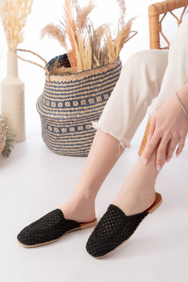 Kadın Dantel Işlemeli Ev Terliği Dış Mekan Terliği SİYAH - 40