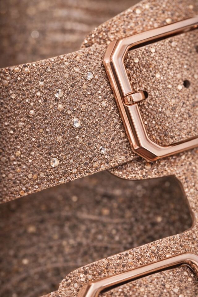 Kadın Simli Çift Toka Kaymaz Taban Rahat Terlik BRONZ - 36