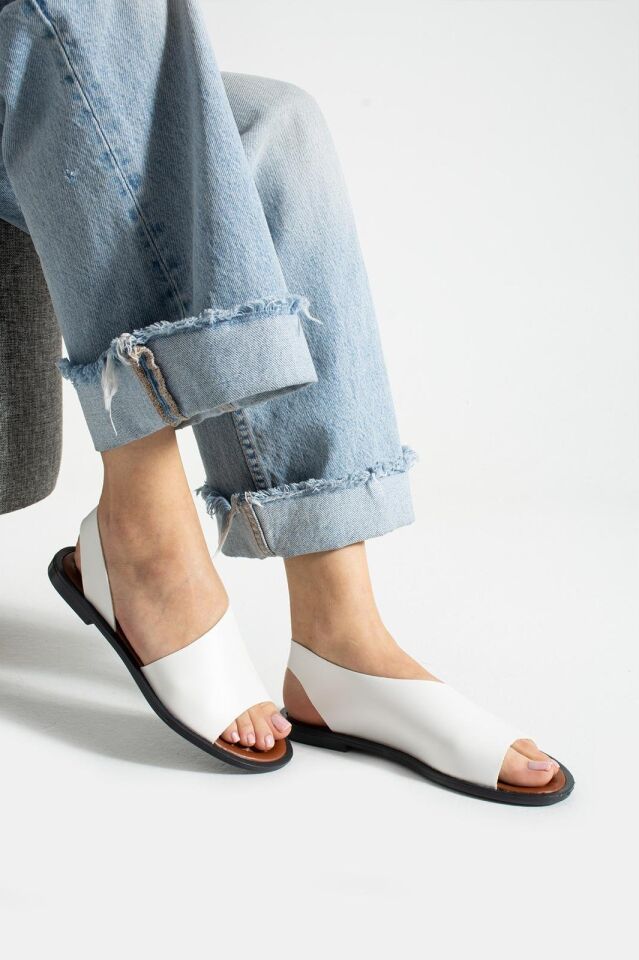 Pwr Önü Açık Kadın Sandalet Yazlık Ayakkabı Babet BEYAZ - 38