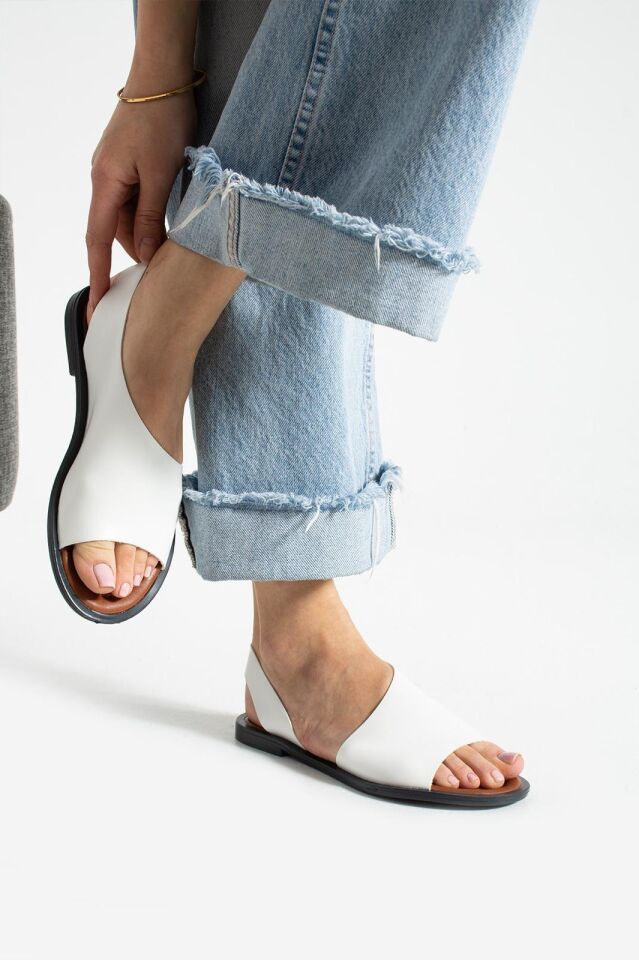 Pwr Önü Açık Kadın Sandalet Yazlık Ayakkabı Babet BEYAZ - 38