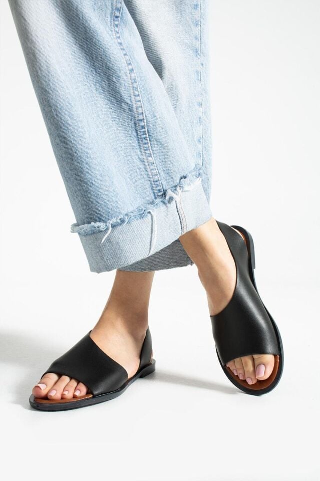 Pwr Önü Açık Kadın Sandalet Yazlık Ayakkabı Babet SİYAH - 38